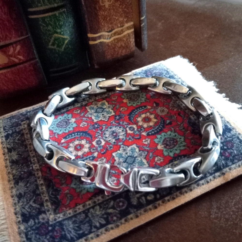 🏍 Men's Satin Stainless Steel Mariner Link Silver Biker Bracelet Chain Heavy 🏍